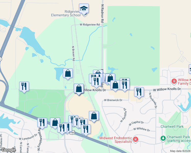 map of restaurants, bars, coffee shops, grocery stores, and more near 7403 North Radnor Road in Peoria