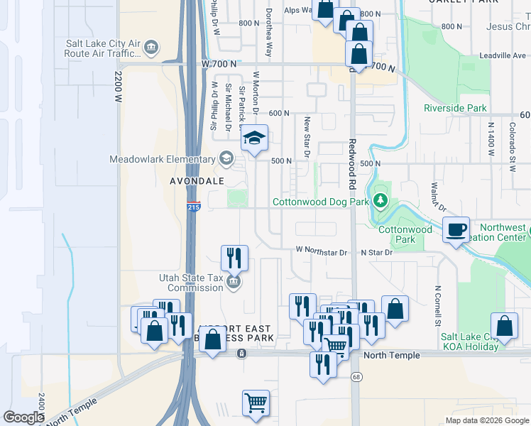 map of restaurants, bars, coffee shops, grocery stores, and more near 1863 Polaris Way in Salt Lake City