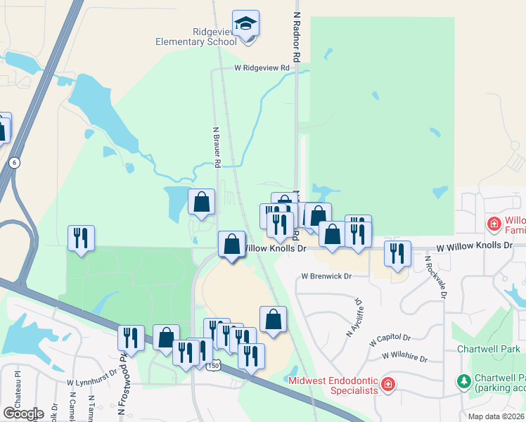 map of restaurants, bars, coffee shops, grocery stores, and more near 7403 North Radnor Road in Peoria