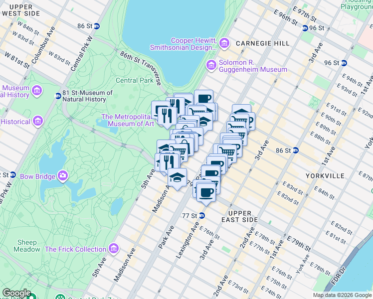 map of restaurants, bars, coffee shops, grocery stores, and more near in New York