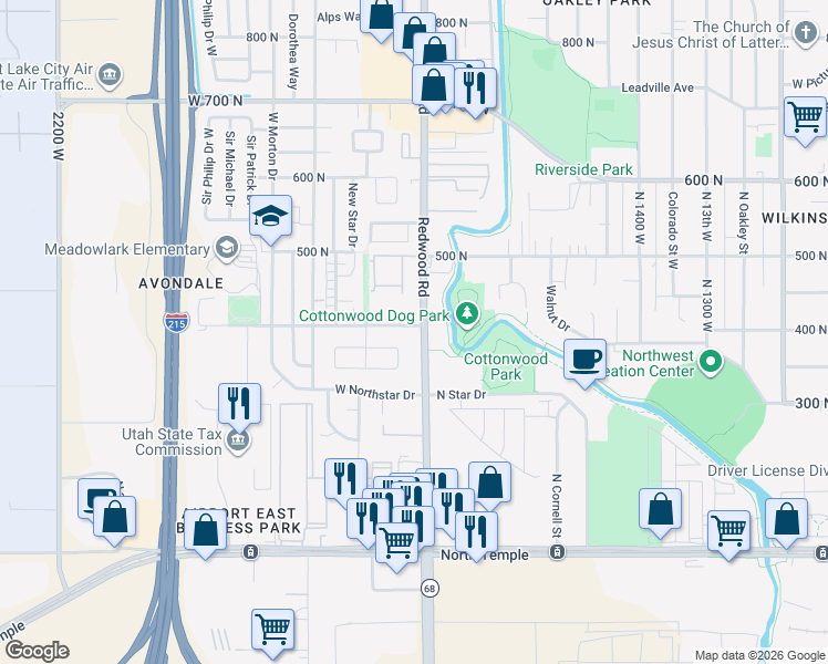 map of restaurants, bars, coffee shops, grocery stores, and more near 1711 West 400 North in Salt Lake City