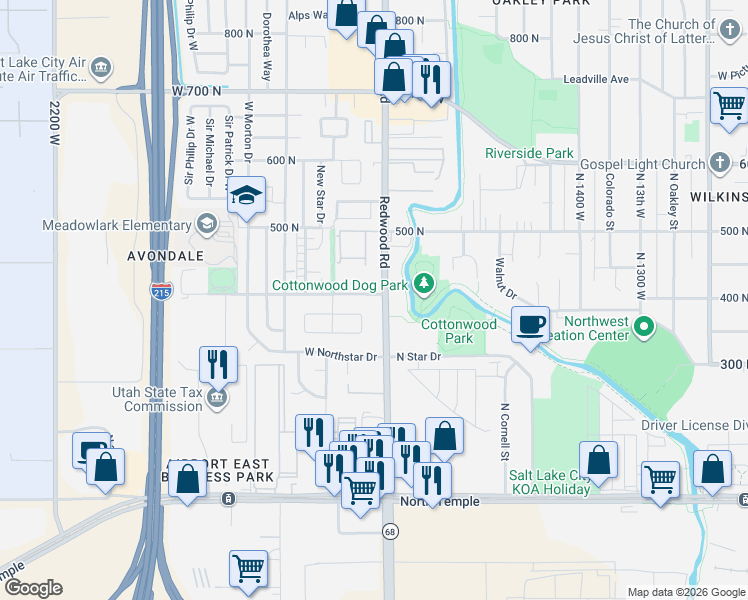 map of restaurants, bars, coffee shops, grocery stores, and more near 1711 West 400 North in Salt Lake City