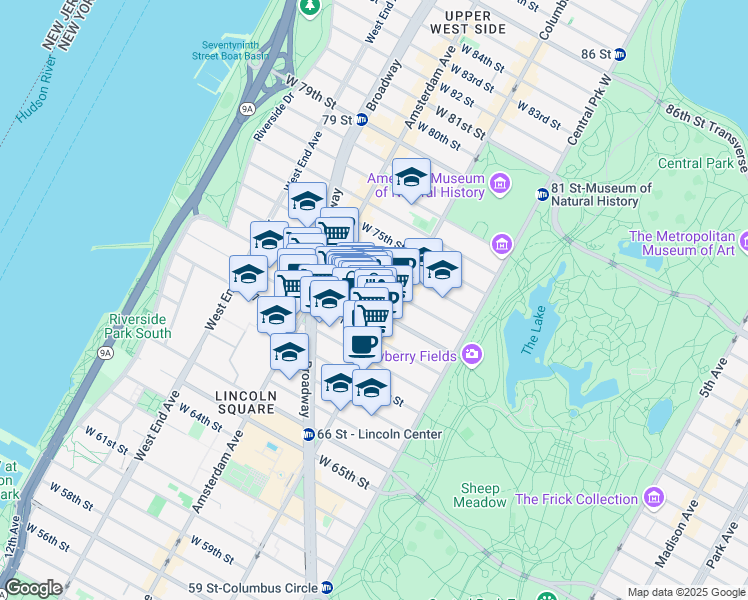 map of restaurants, bars, coffee shops, grocery stores, and more near in New York