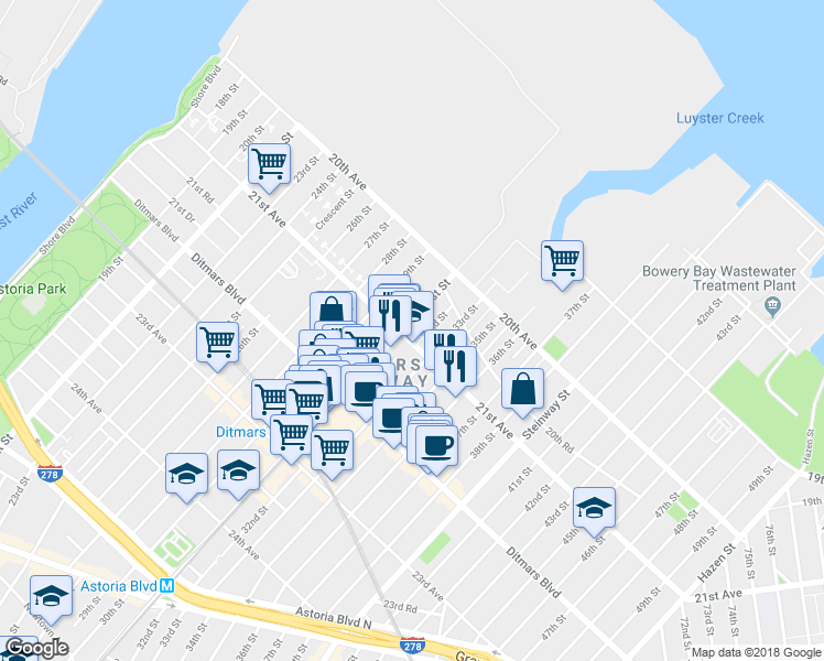 map of restaurants, bars, coffee shops, grocery stores, and more near in Queens