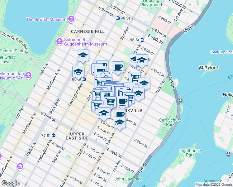 map of restaurants, bars, coffee shops, grocery stores, and more near in New York