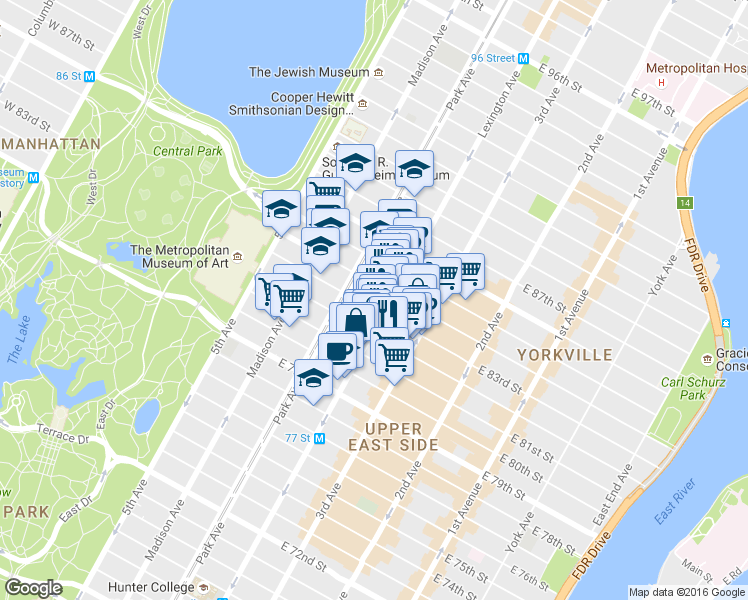 map of restaurants, bars, coffee shops, grocery stores, and more near in New York