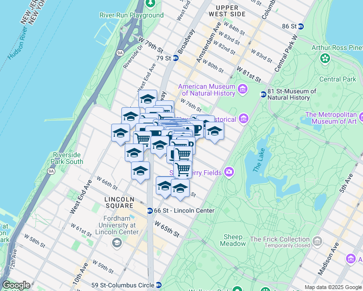 map of restaurants, bars, coffee shops, grocery stores, and more near in New York