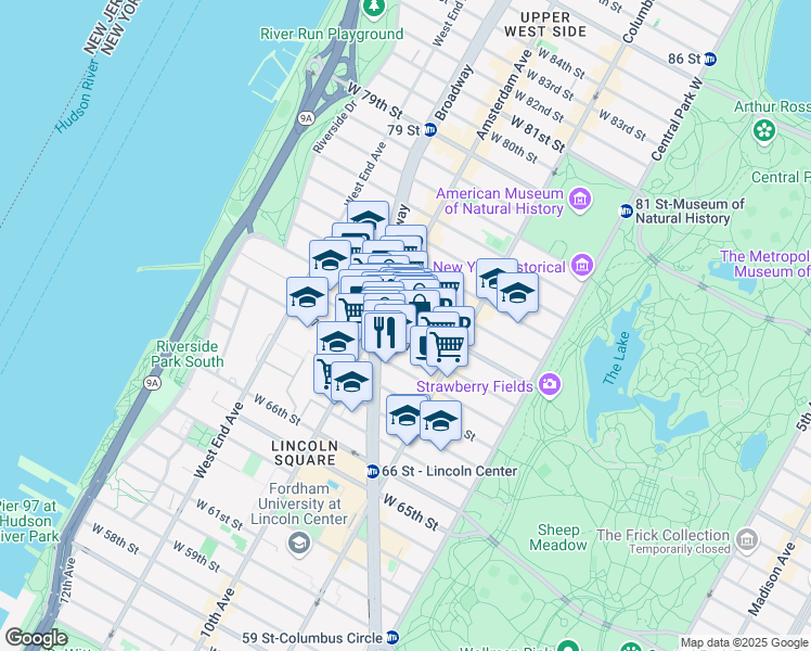 map of restaurants, bars, coffee shops, grocery stores, and more near in New York