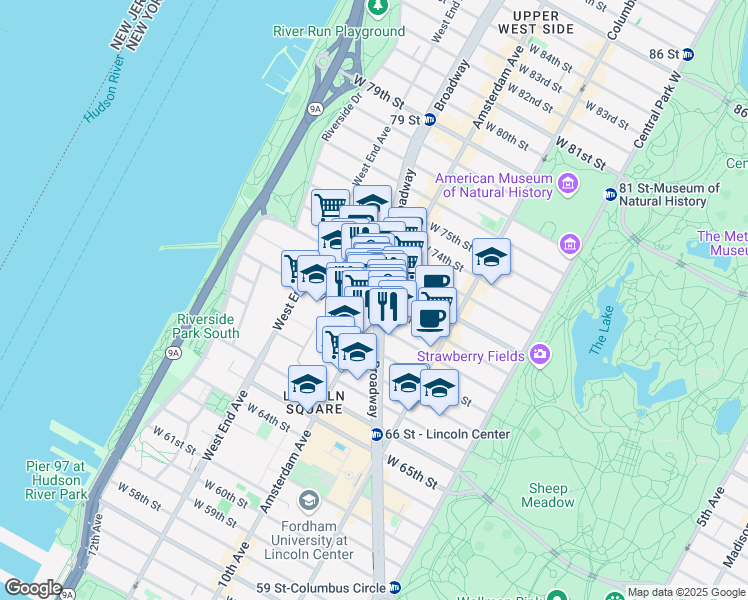 map of restaurants, bars, coffee shops, grocery stores, and more near in New York