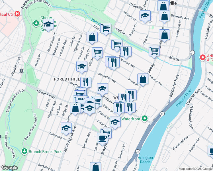 map of restaurants, bars, coffee shops, grocery stores, and more near 753 Summer Avenue in Newark
