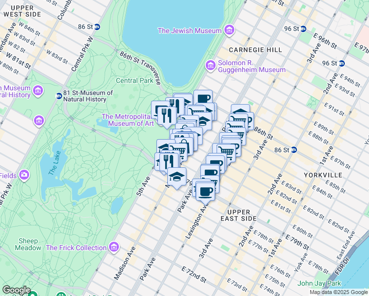 map of restaurants, bars, coffee shops, grocery stores, and more near 1053 East 81st Street in New York