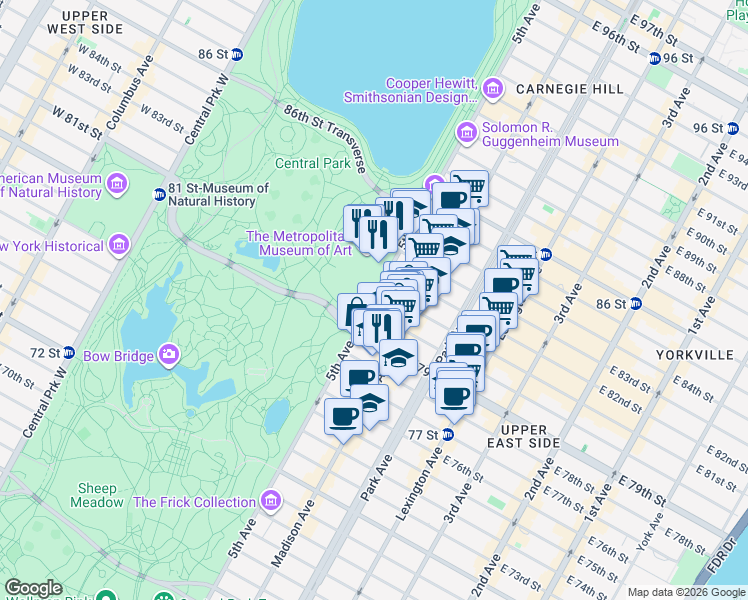map of restaurants, bars, coffee shops, grocery stores, and more near 5520 5th Avenue in New York