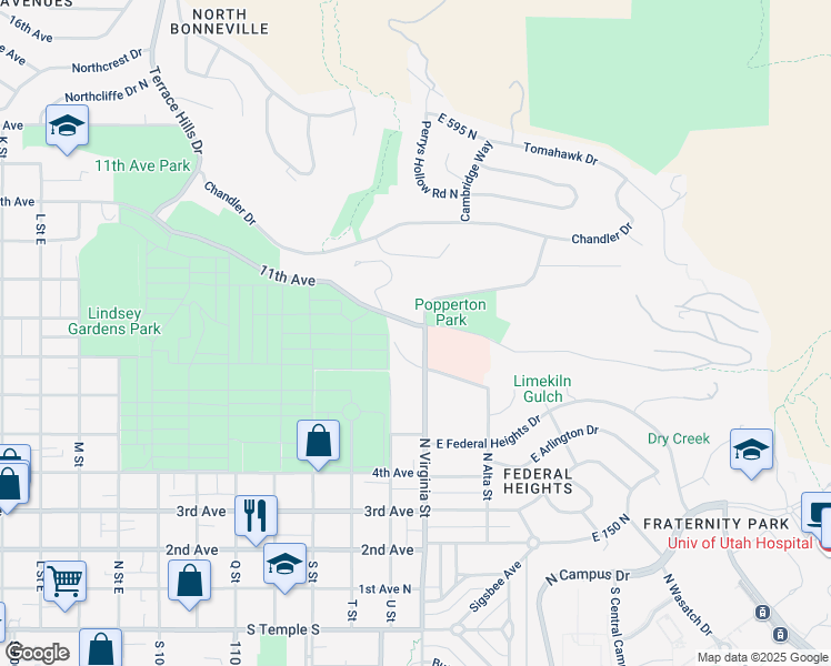 map of restaurants, bars, coffee shops, grocery stores, and more near 1230 East 11th Avenue in Salt Lake City