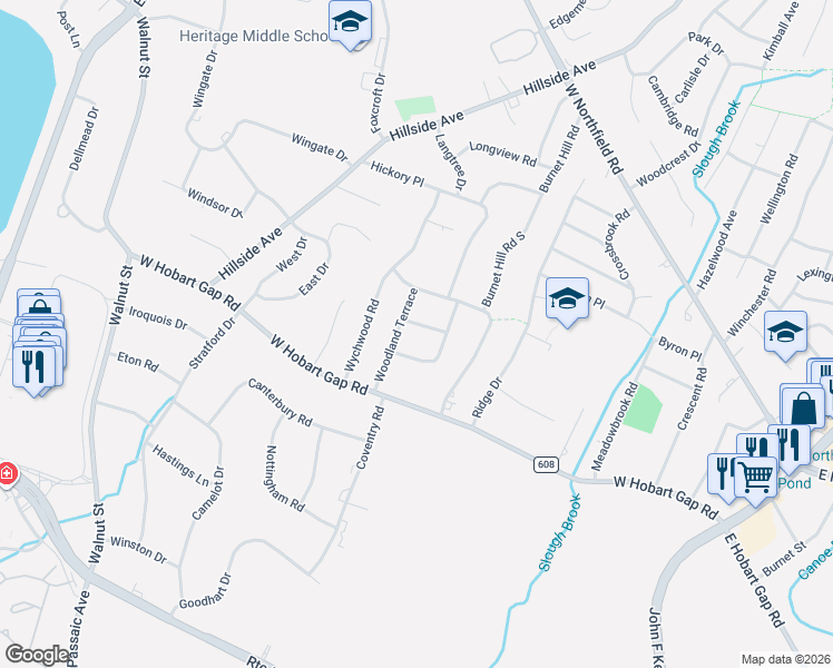 map of restaurants, bars, coffee shops, grocery stores, and more near 7 Downing Place in Livingston