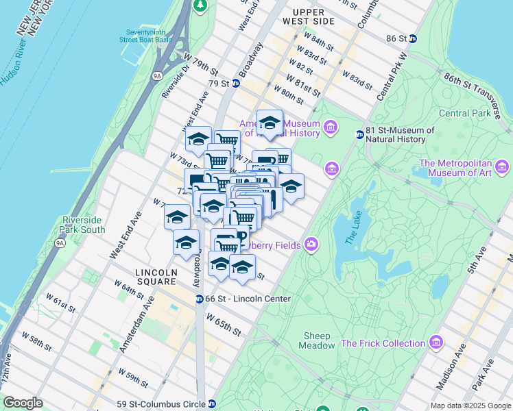 map of restaurants, bars, coffee shops, grocery stores, and more near in New York