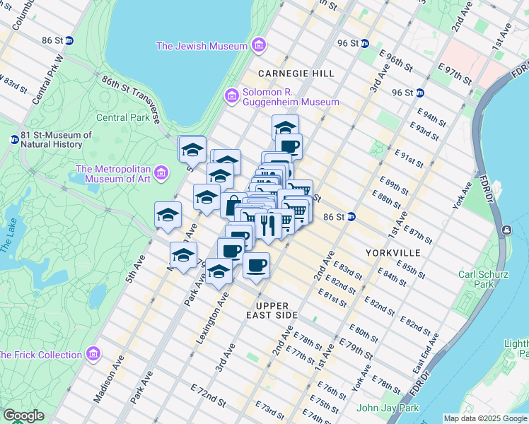 map of restaurants, bars, coffee shops, grocery stores, and more near in New York