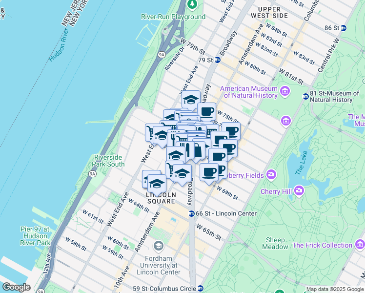 map of restaurants, bars, coffee shops, grocery stores, and more near in New York