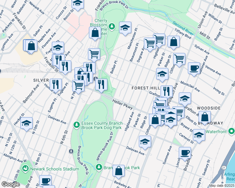 map of restaurants, bars, coffee shops, grocery stores, and more near in Newark