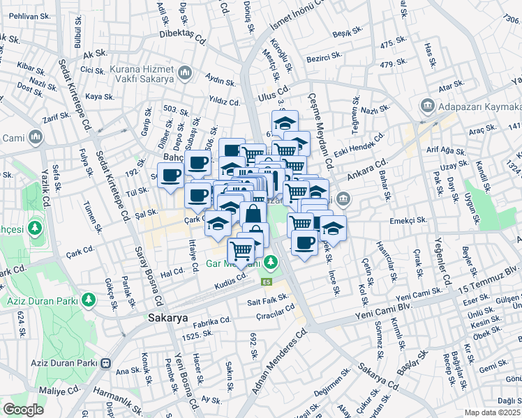 map of restaurants, bars, coffee shops, grocery stores, and more near in Adapazarı
