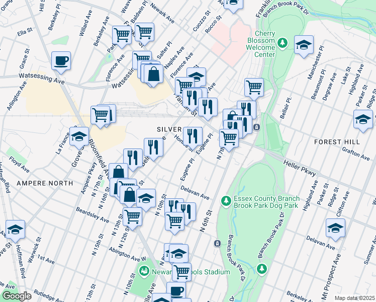 map of restaurants, bars, coffee shops, grocery stores, and more near 12 Lake Street in Belleville