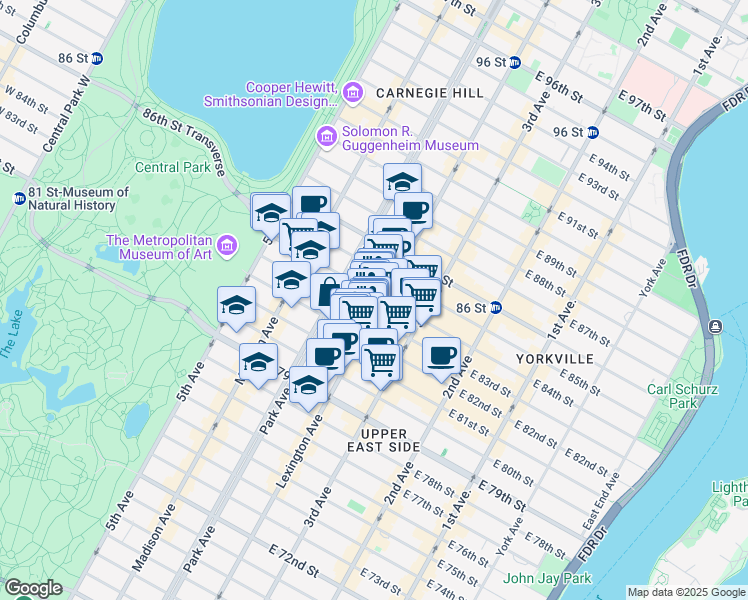 map of restaurants, bars, coffee shops, grocery stores, and more near in New York