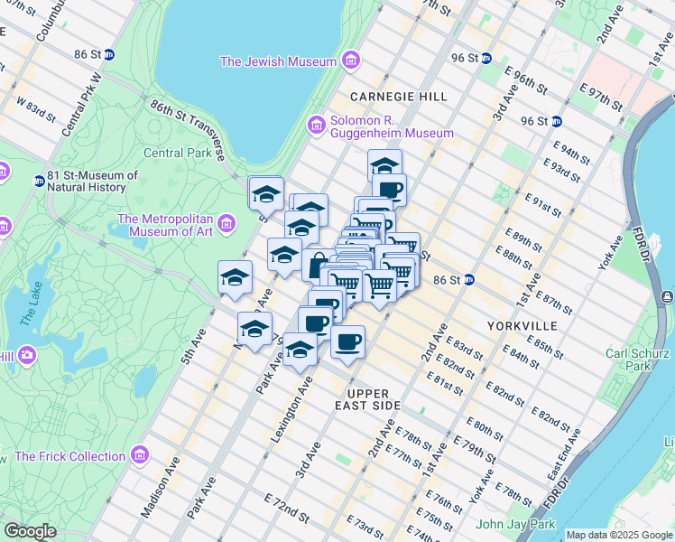 map of restaurants, bars, coffee shops, grocery stores, and more near in New York