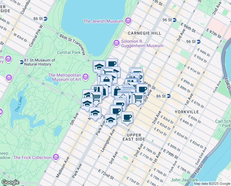 map of restaurants, bars, coffee shops, grocery stores, and more near in New York