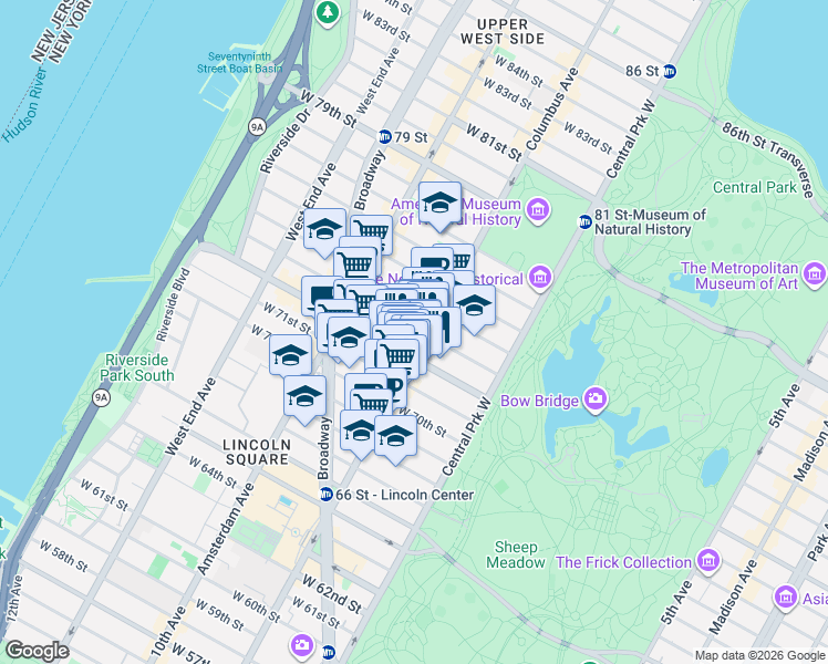 map of restaurants, bars, coffee shops, grocery stores, and more near in New York