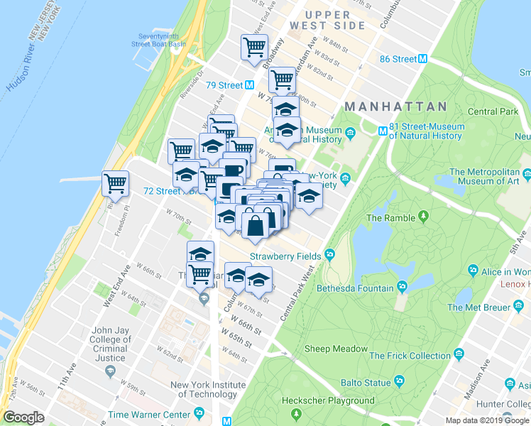 map of restaurants, bars, coffee shops, grocery stores, and more near in New York
