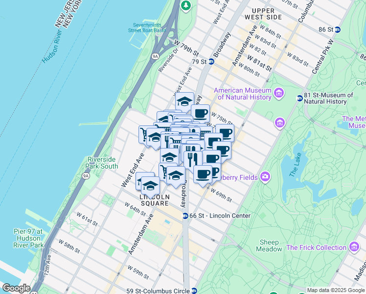 map of restaurants, bars, coffee shops, grocery stores, and more near in New York