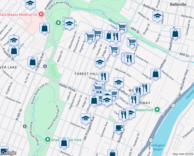 map of restaurants, bars, coffee shops, grocery stores, and more near 789 Clifton Avenue in Newark