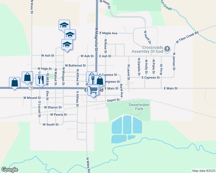 map of restaurants, bars, coffee shops, grocery stores, and more near 207 West Hawthorne Street in Elmwood