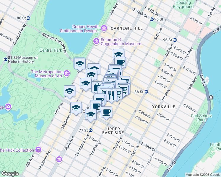 map of restaurants, bars, coffee shops, grocery stores, and more near in New York
