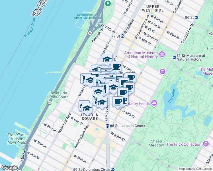 map of restaurants, bars, coffee shops, grocery stores, and more near in New York
