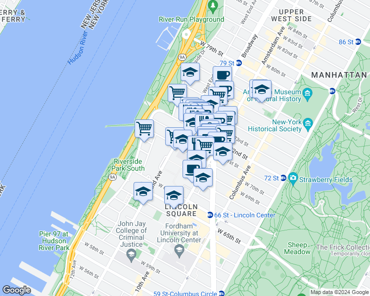 map of restaurants, bars, coffee shops, grocery stores, and more near in New York