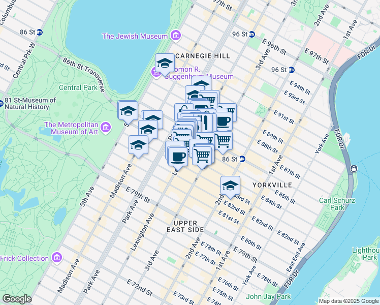 map of restaurants, bars, coffee shops, grocery stores, and more near in New York