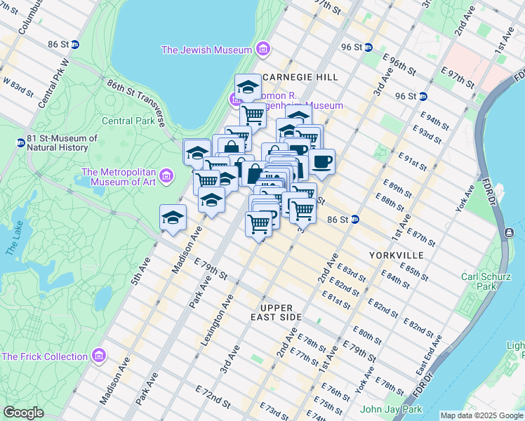 map of restaurants, bars, coffee shops, grocery stores, and more near in New York