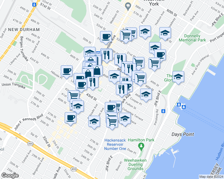 map of restaurants, bars, coffee shops, grocery stores, and more near 224 Roosevelt Street in Union City