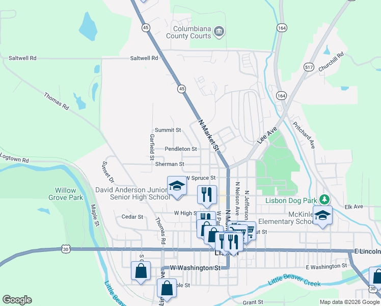 map of restaurants, bars, coffee shops, grocery stores, and more near 116 Summit Street in Lisbon