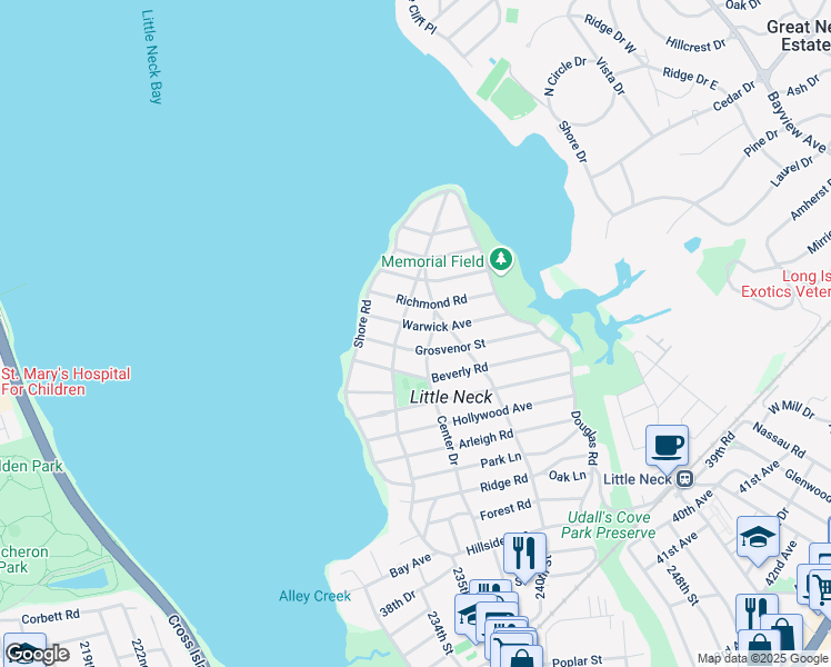 map of restaurants, bars, coffee shops, grocery stores, and more near 1-12 Richmond Road in Queens