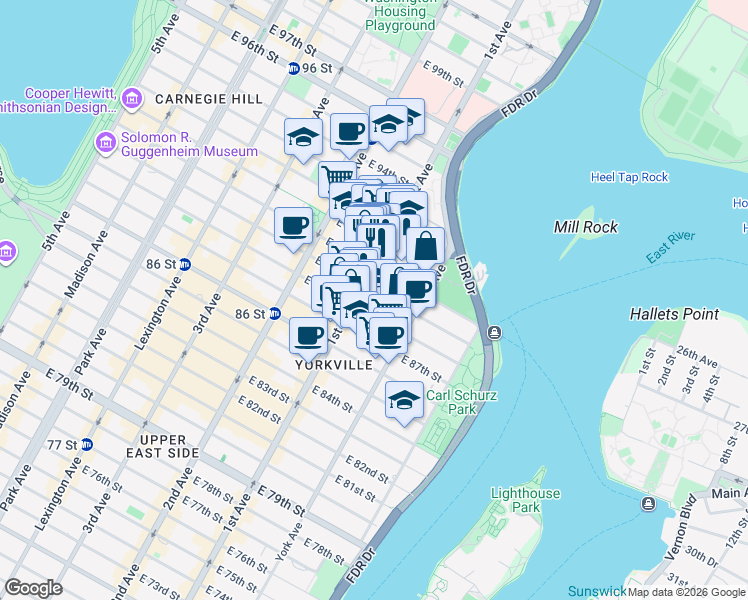 map of restaurants, bars, coffee shops, grocery stores, and more near in New York
