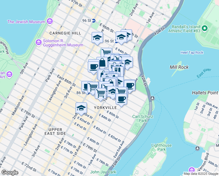 map of restaurants, bars, coffee shops, grocery stores, and more near in New York