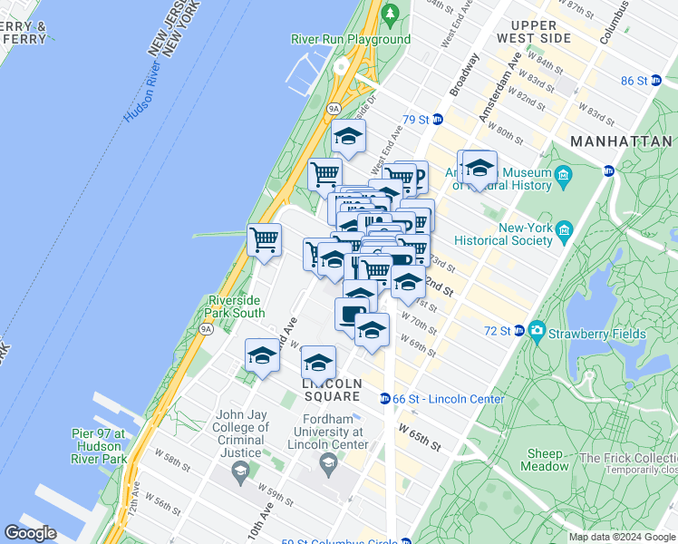 map of restaurants, bars, coffee shops, grocery stores, and more near in New York