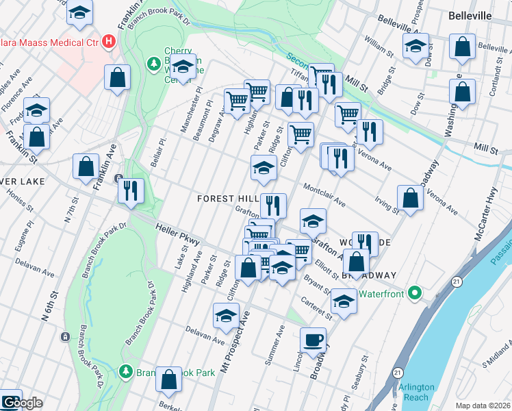 map of restaurants, bars, coffee shops, grocery stores, and more near 735-753 Ridge Street in Newark