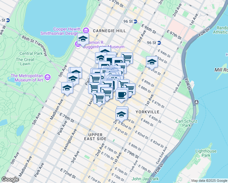map of restaurants, bars, coffee shops, grocery stores, and more near in New York