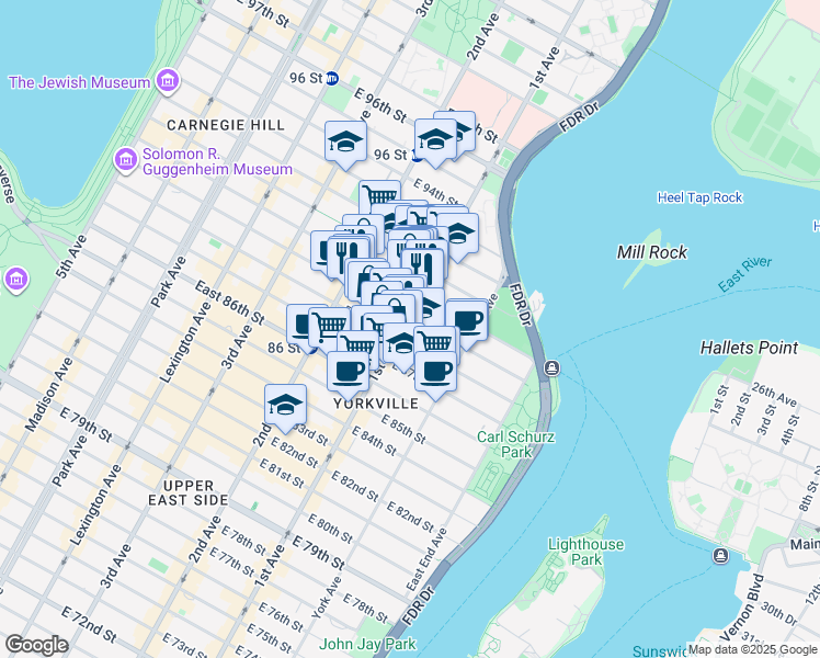 map of restaurants, bars, coffee shops, grocery stores, and more near in New York