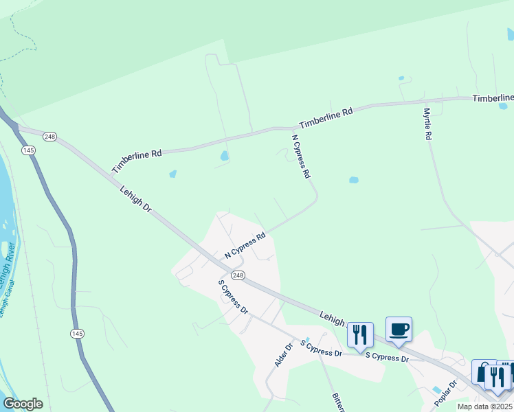 map of restaurants, bars, coffee shops, grocery stores, and more near 4795 North Cypress Road in Walnutport