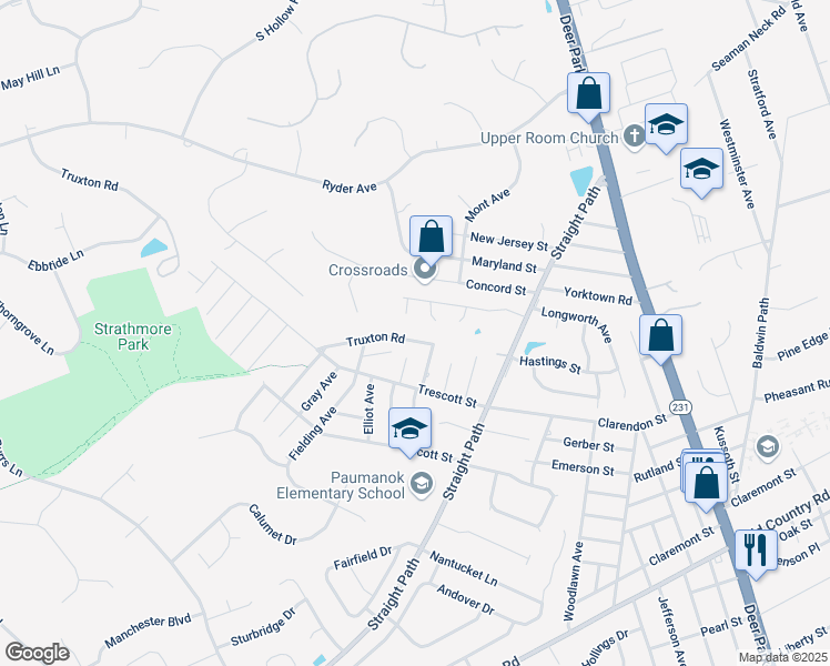 map of restaurants, bars, coffee shops, grocery stores, and more near 3 Lenisue Court in Dix Hills