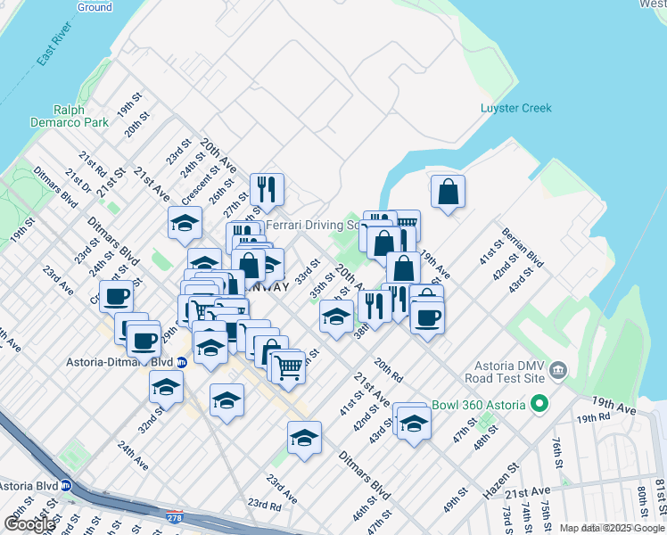map of restaurants, bars, coffee shops, grocery stores, and more near 3137 20th Avenue in Queens