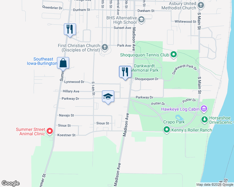 map of restaurants, bars, coffee shops, grocery stores, and more near 1106 Hillary Avenue in Burlington